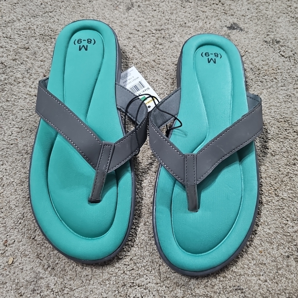 Teal and Gray Flip Flops